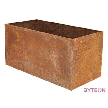 Rozsdásított felületű fém virágláda, 70 x 38 x 38 cm