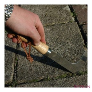 Rozsdamentes acél járdaszegély gyomláló, kőrisfa nyéllel, 31 cm