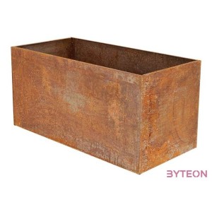 Rozsdásított felületű fém virágláda, 70 x 38 x 38 cm
