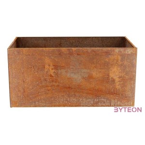 Rozsdásított felületű fém virágláda, 70 x 38 x 38 cm