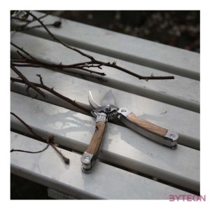 Rozsdamentes acél többfunkciós kerti szerszám, kőrisfa nyéllel, 15 cm