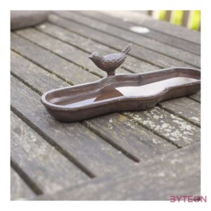 Öntöttvas madáritató és -etető tál, kismadár dekorációval, 29,5 cm