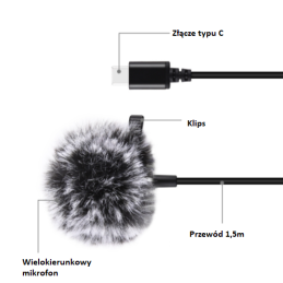 Puluz  PU425 csiptethető mikrofon 1,5 m, USB-C