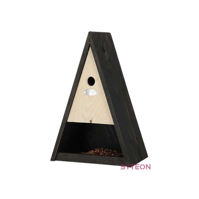 Háromszög alakú kettő az egyben madárház és maderetető, fekete