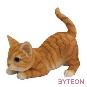 Játszó cica polyresin szobor, vörös, kültéri és beltéri dekorációs kiegészítő