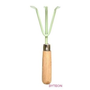 Fém kézi gereblye fa nyéllel, mentazöld