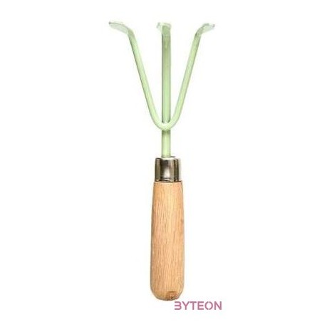 Fém kézi gereblye fa nyéllel, mentazöld