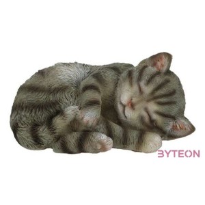 Alvó cica polyresin szobor, S, szürke, kültéri és beltéri dekorációs kiegészítő