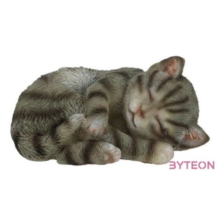 Alvó cica polyresin szobor, S, szürke, kültéri és beltéri dekorációs kiegészítő