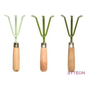 Fém kézi gereblye fa nyéllel, mentazöld