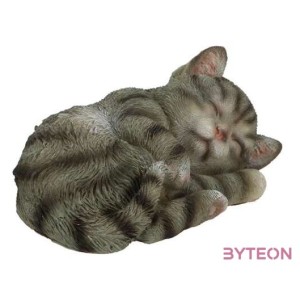 Alvó cica polyresin szobor, S, szürke, kültéri és beltéri dekorációs kiegészítő