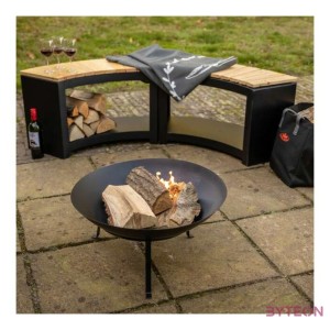 Fém tűzrakó tál állvánnyal, fekete, 59 cm átmérőjű