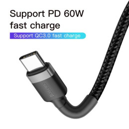 Baseus Cafule PD 2.0 USB-C – USB-C PD 2.0, QC 3.0 kábel, 60 W, 2 m (fekete-szürke)