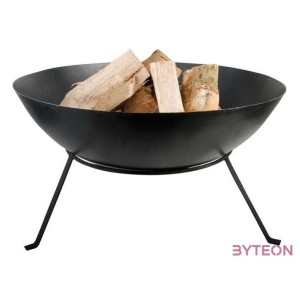 Fém tűzrakó tál állvánnyal, fekete, 59 cm átmérőjű
