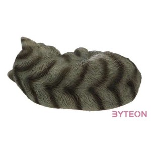 Alvó cica polyresin szobor, S, szürke, kültéri és beltéri dekorációs kiegészítő