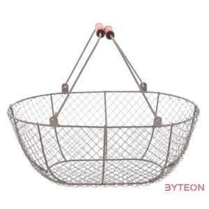 Drótkosár fa fogantyúval, 46 x 21 x 35 cm