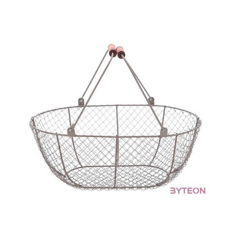 Drótkosár fa fogantyúval, 46 x 21 x 35 cm