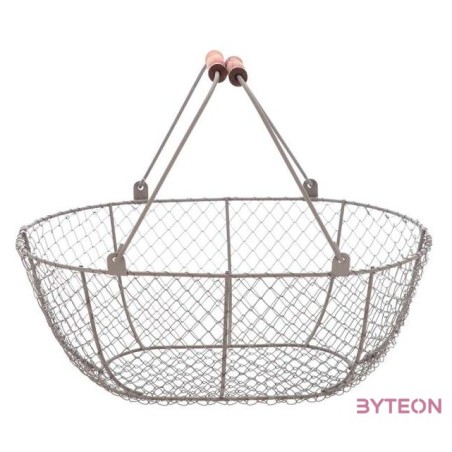 Drótkosár fa fogantyúval, 46 x 21 x 35 cm