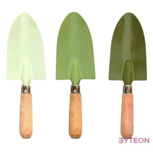 Fém kézi ásó fa nyéllel, olivazöld