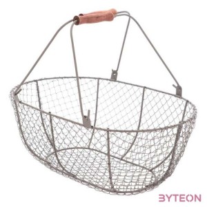 Drótkosár fa fogantyúval, 46 x 21 x 35 cm