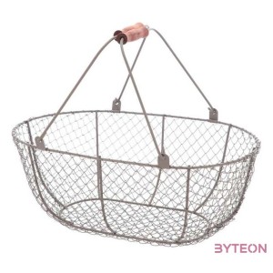 Drótkosár fa fogantyúval, 46 x 21 x 35 cm