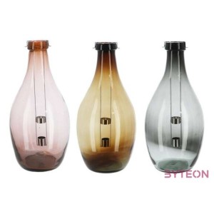 Lámpás újrahasznosított üvegből, kivehető gyertyatartóval, B, 38 cm