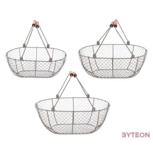 Drótkosár fa fogantyúval, 46 x 21 x 35 cm