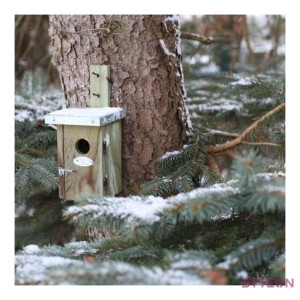 Fa madárház ökörszemnek, cink tetővel, 25 cm