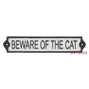 Öntöttvas Beware of the cat tábla, 25 cm