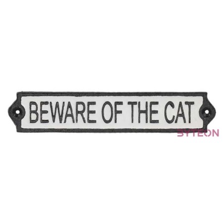 Öntöttvas Beware of the cat tábla, 25 cm