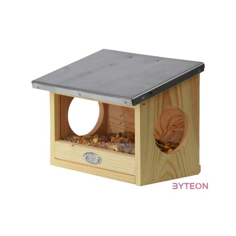 Dupla bejáratú mókus etető, cink tetővel, 25 cm