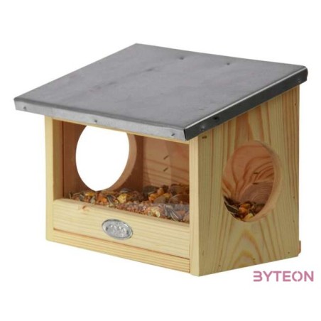 Dupla bejáratú mókus etető, cink tetővel, 25 cm