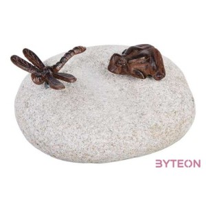 Páros öntöttvas állatdíszek kövön, béka-szitakötő