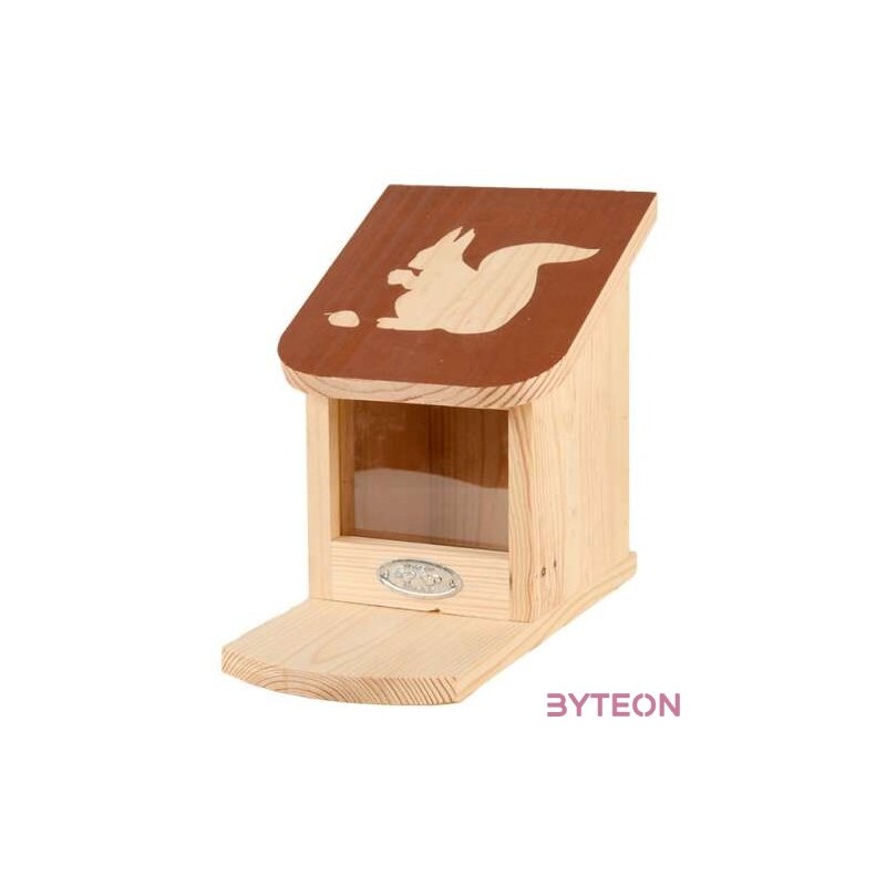 Mókus etető barna színű tetővel, mókus mintával, 15 x 26 cm