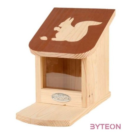 Mókus etető barna színű tetővel, mókus mintával, 15 x 26 cm