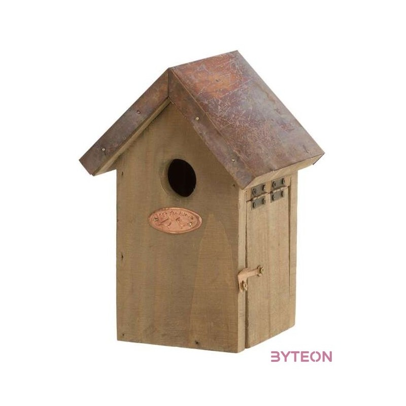 Fa madárház ökörszemnek, rézlemez tetővel, 20 cm