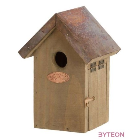 Fa madárház ökörszemnek, rézlemez tetővel, 20 cm