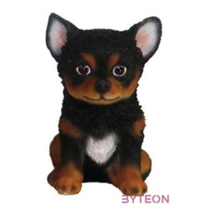 Ülő corgi kiskutya polyresin szobor, fekete, kültéri és beltéri dekorációs kiegészítő