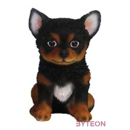 Ülő corgi kiskutya polyresin szobor, fekete, kültéri és beltéri dekorációs kiegészítő