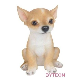 Ülő csivava kiskutya polyresin szobor, barna, kültéri és beltéri dekorációs kiegészítő