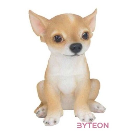 Ülő csivava kiskutya polyresin szobor, barna, kültéri és beltéri dekorációs kiegészítő