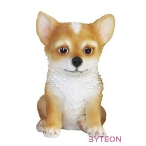 Ülő corgi kiskutya polyresin szobor, barna, kültéri és beltéri dekorációs kiegészítő