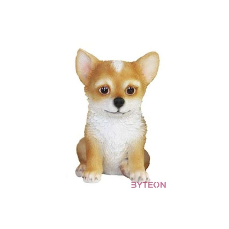 Ülő corgi kiskutya polyresin szobor, barna, kültéri és beltéri dekorációs kiegészítő