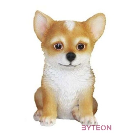 Ülő corgi kiskutya polyresin szobor, barna, kültéri és beltéri dekorációs kiegészítő