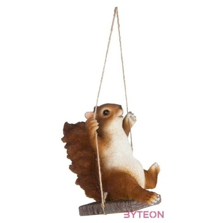 Hintázó mókus polyresin szobor, kültéri és beltéri dekorációs kiegészítő