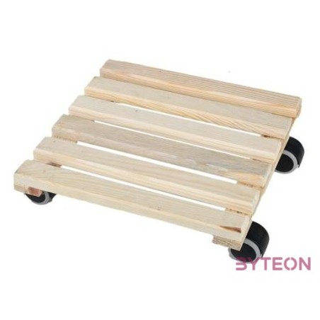 Fából készült gurulós virágalátét, natúr, 29 x 29 cm