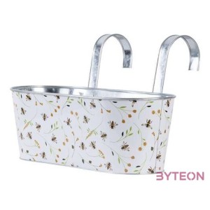 Méhecske mintás fém virágláda, akasztó füllel, 39 cm