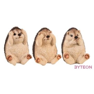 Szemét eltakaró, nem lát, süni polyresin szobor, B típus, kültéri és beltéri dekorációs kiegészítő