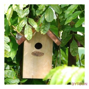 Fa madárház ökörszemnek, rézlemez tetővel, 20 cm