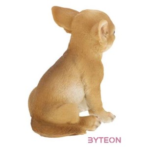 Ülő csivava kiskutya polyresin szobor, barna, kültéri és beltéri dekorációs kiegészítő